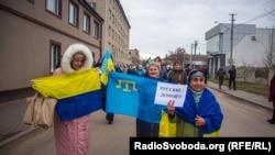 Протесты против российской оккупации в Геническе, Херсонская область, 6 марта 2022 года