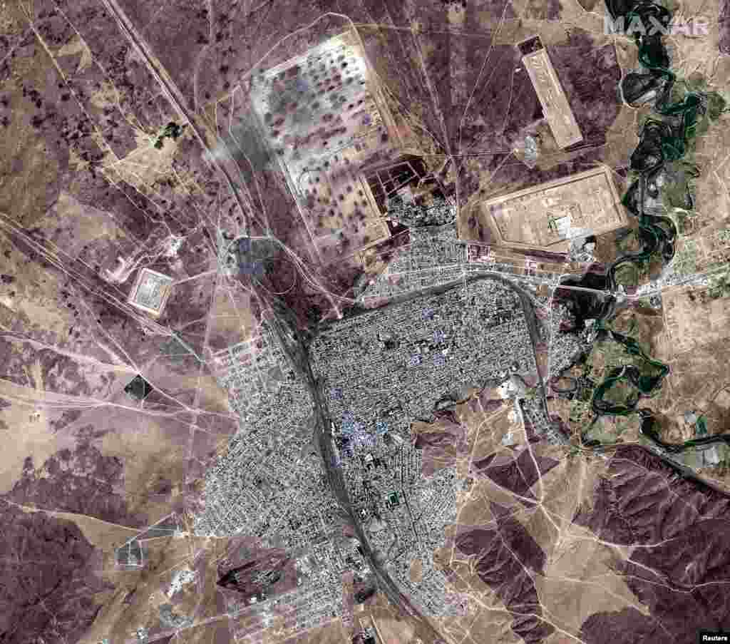 Kazakhstan - View of a town of Arys and munitions depot after blasts, in southern Kazakhstan, on this handout satellite image released on June 25, 2019. Satellite image ©2019 Maxar Technologies/Handout via REUTERS ATTENTION EDITORS - THIS IMAGE HAS BEEN