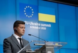 Президент Владимир Зеленский на саммите Украина-ЕС в Брюсселе, 6 октября 2020 года